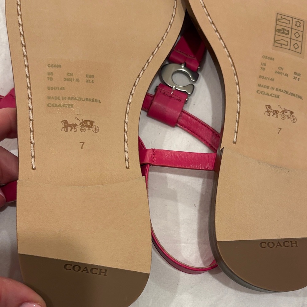 Coach Pink T-Strap Leather sandals with Silver Hardware - Picture 4 of 4